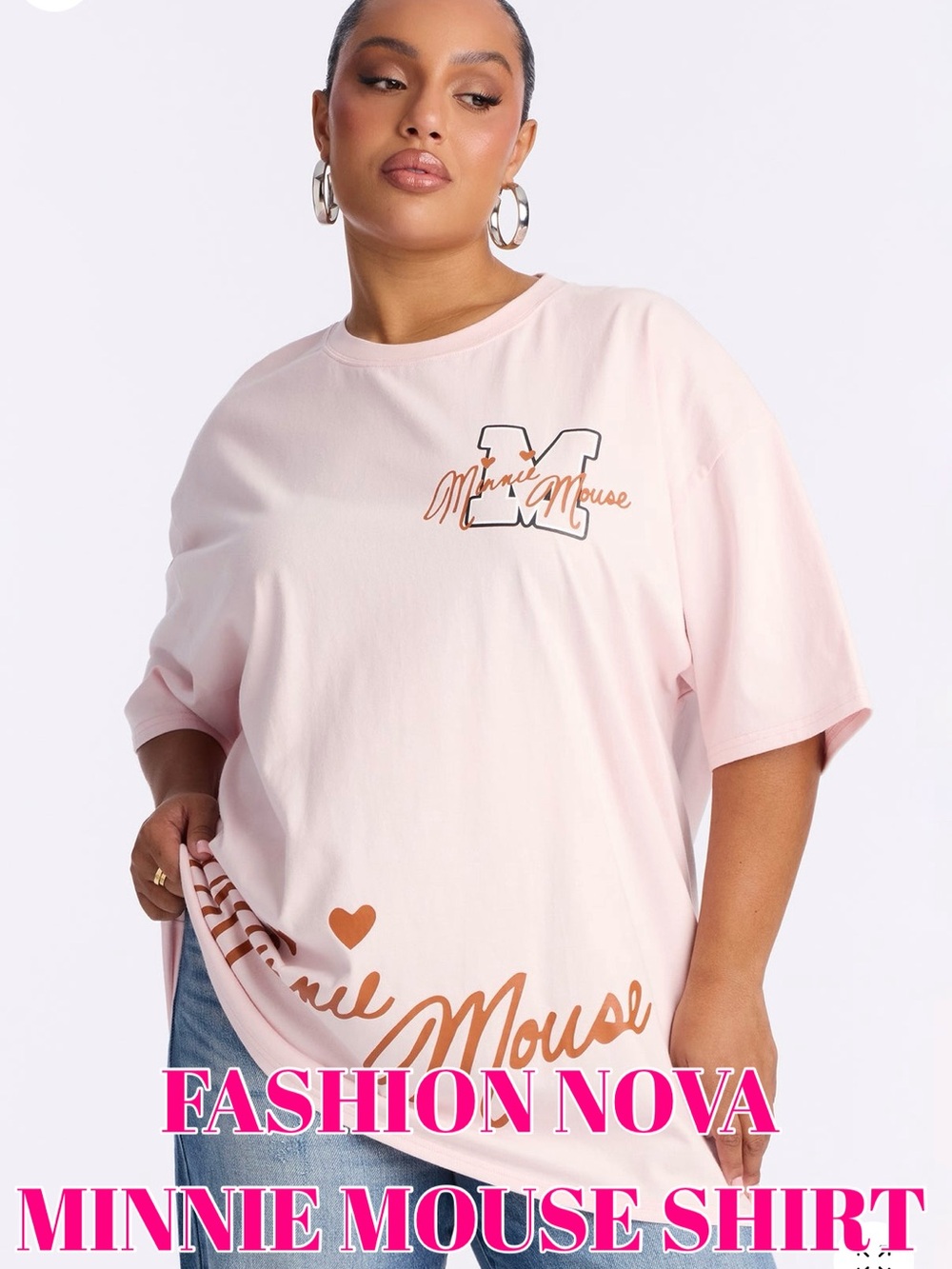 Fashion Nova Light Pink Minnie Graphic Short Sleeve Tee